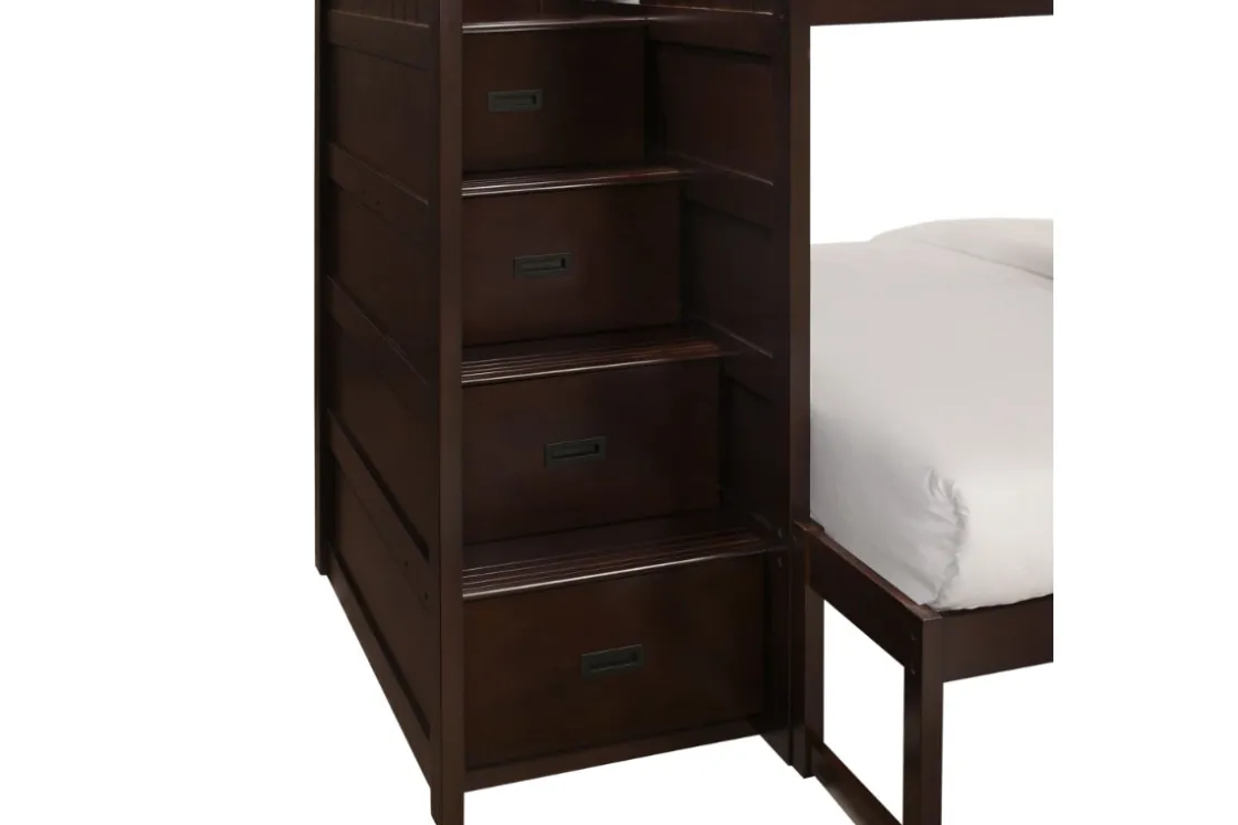 Kids Mor Furniture Sami Bunk Bed W/ Storage Steps In Espresso, Twin/Twin, Right Facing