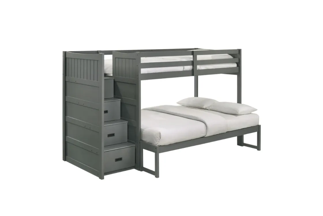 Kids Mor Furniture Sami Bunk Bed W/ Storage Steps In Espresso, Twin/Twin, Right Facing