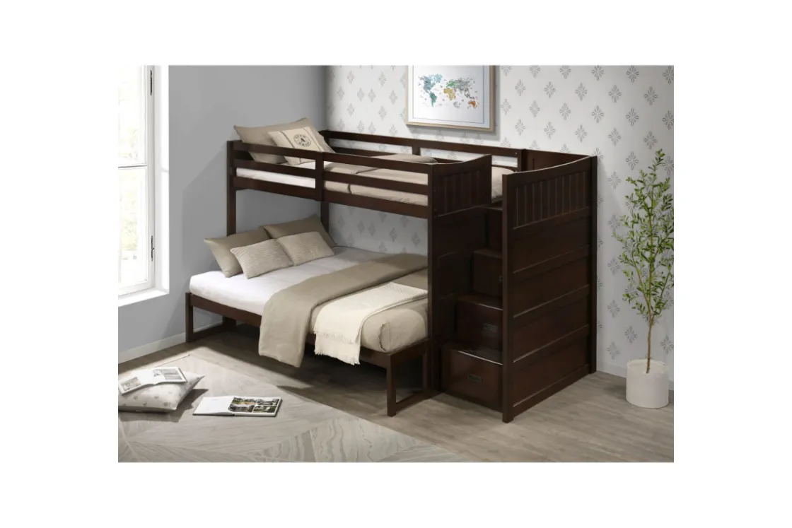 Kids Mor Furniture Sami Bunk Bed W/ Storage Steps In Espresso, Twin/Twin, Right Facing