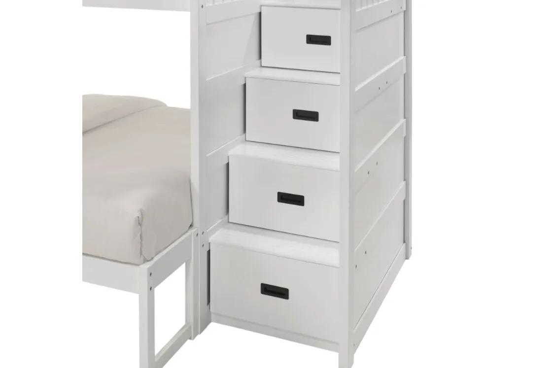 Kids Mor Furniture Sami Bunk Bed W/ Storage Steps In Espresso, Twin/Twin, Right Facing