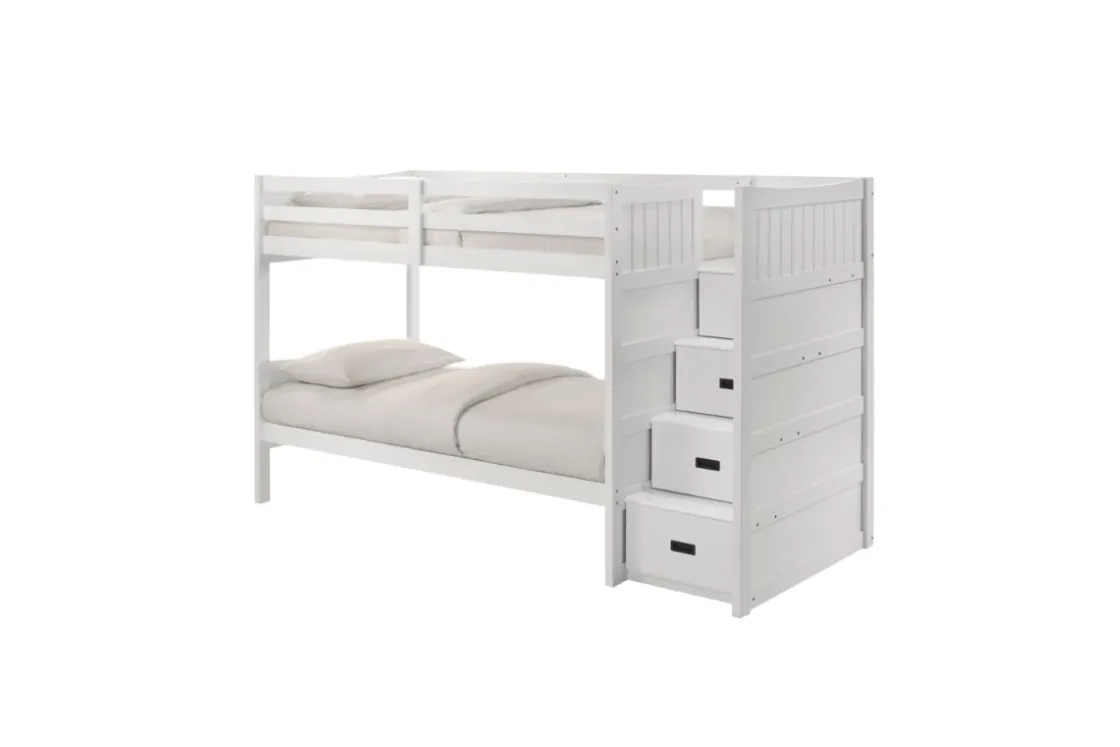 Kids Mor Furniture Sami Bunk Bed W/ Storage Steps In Espresso, Twin/Twin, Right Facing