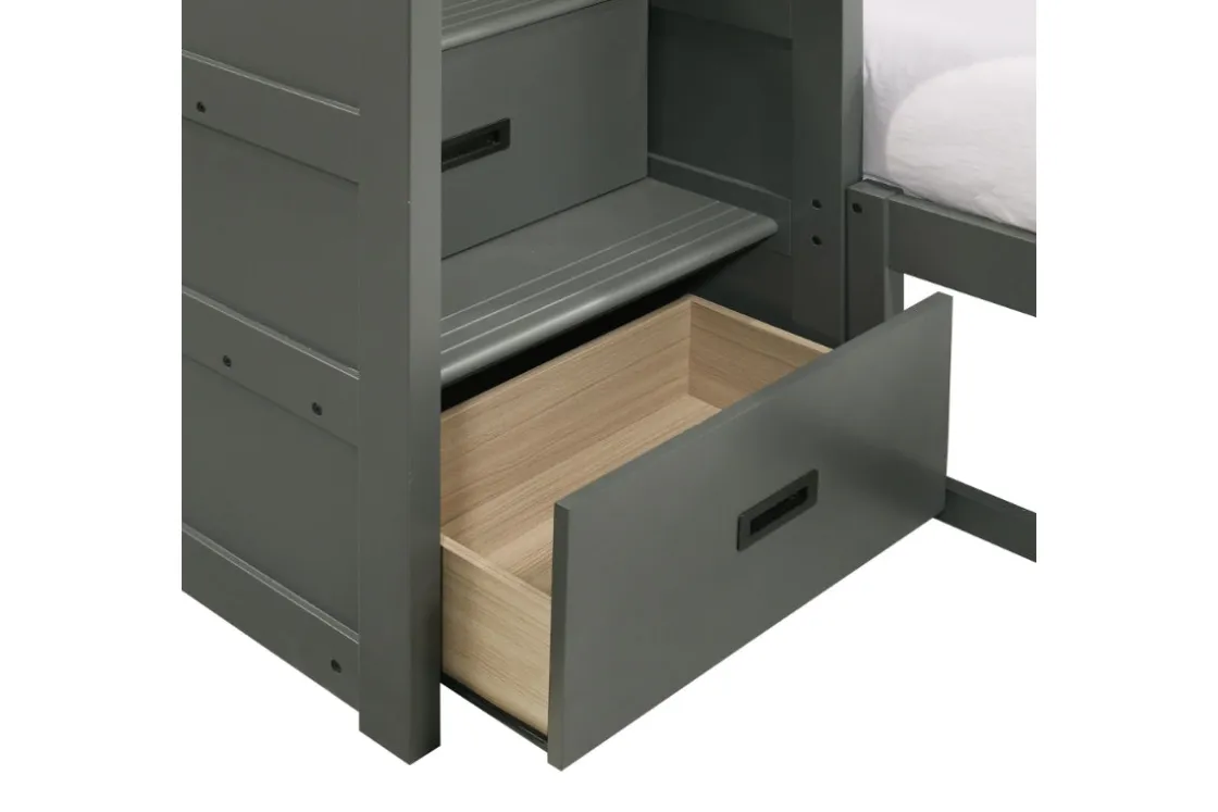 Kids Mor Furniture Sami Bunk Bed W/ Storage Steps In Espresso, Twin/Twin, Right Facing