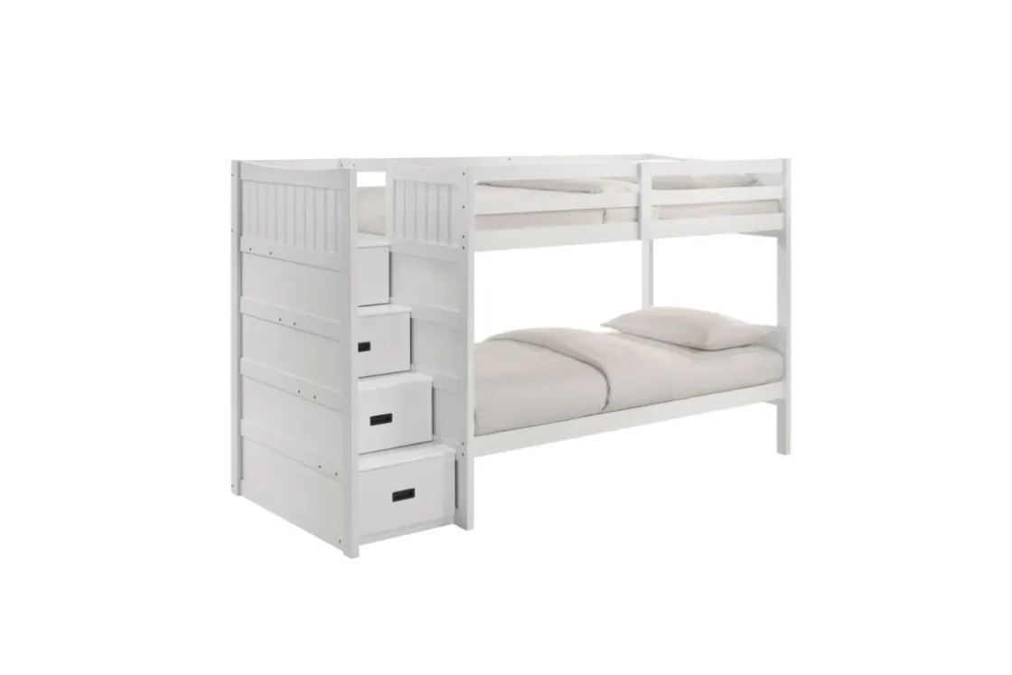 Kids Mor Furniture Sami Bunk Bed W/ Storage Steps In Espresso, Twin/Twin, Right Facing
