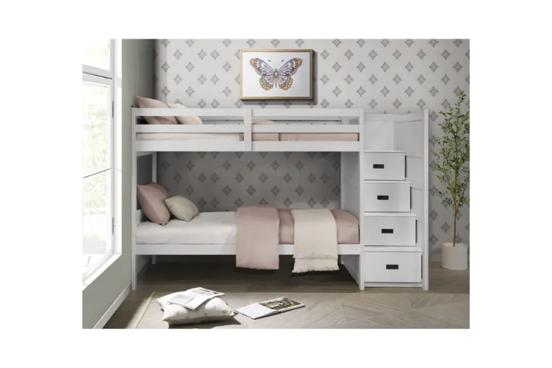 Kids Mor Furniture Sami Bunk Bed W/ Storage Steps In Espresso, Twin/Twin, Right Facing