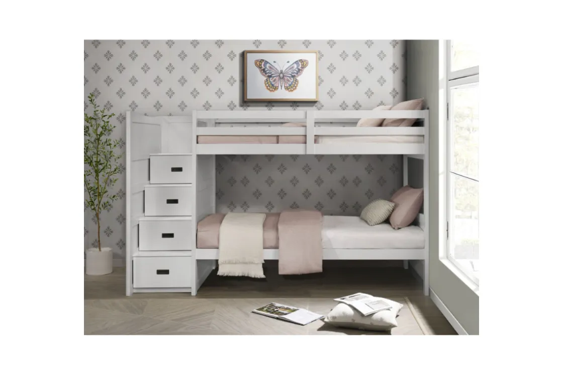 Kids Mor Furniture Sami Bunk Bed W/ Storage Steps In Espresso, Twin/Twin, Right Facing