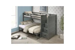 Kids Mor Furniture Sami Bunk Bed W/ Storage Steps In Espresso, Twin/Twin, Right Facing