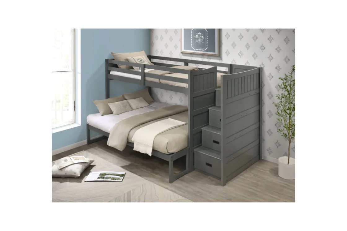 Kids Mor Furniture Sami Bunk Bed W/ Storage Steps In Espresso, Twin/Twin, Right Facing
