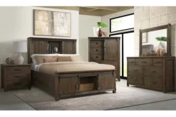 Mor Furniture Scott Storage Bed, Dresser, Mirror & Nightstand In Walnut, Queen