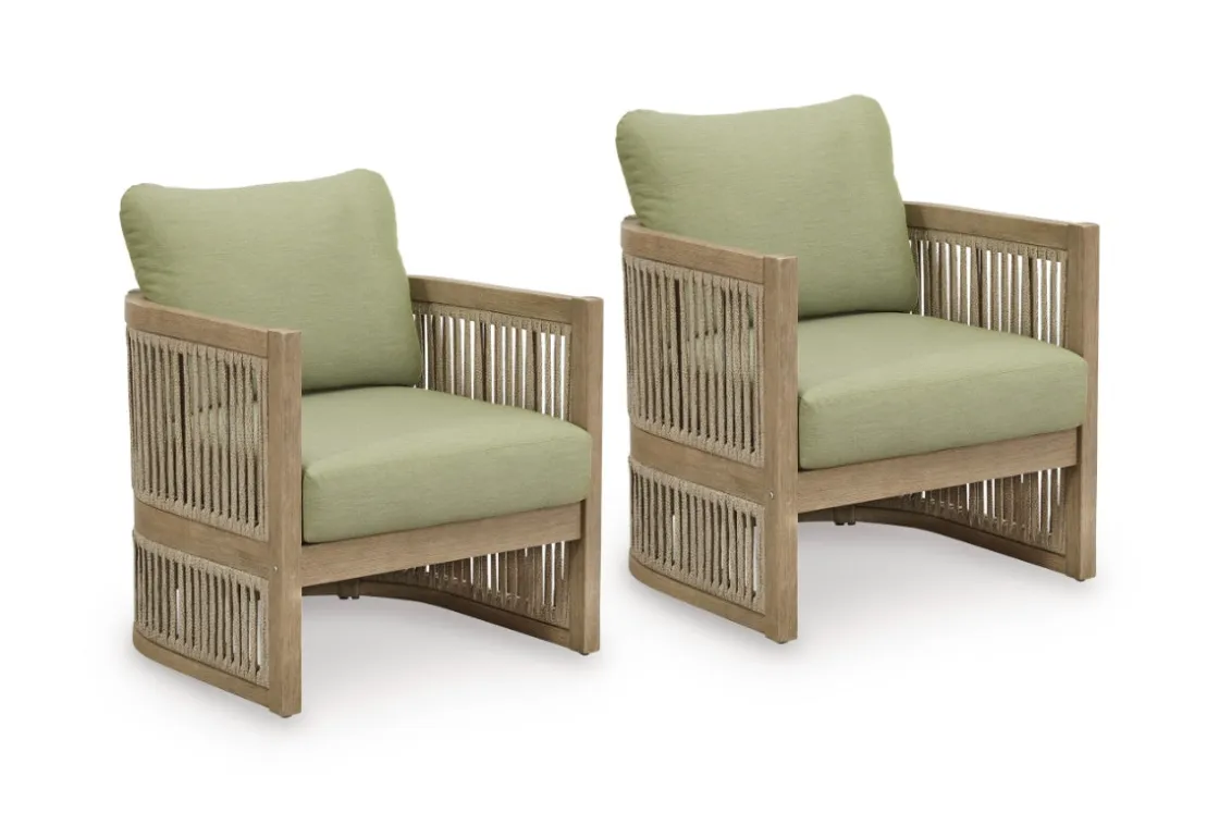 Mor Furniture Serena Shores Outdoor Lounge Chair In Beige/Green, Set Of 2