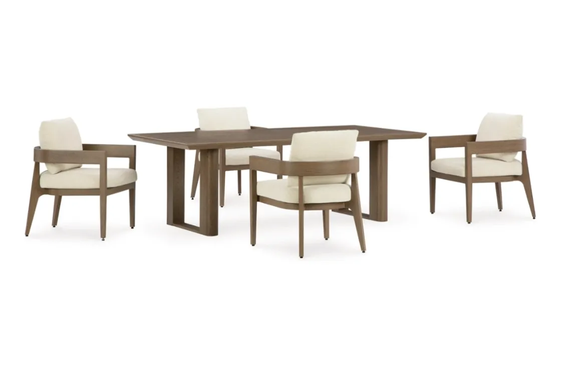 Mor Furniture Serene Bay Outdoor Dining Table & 4 Arm Chairs In Dark Brown