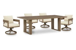 Mor Furniture Serene Bay Outdoor Dining Table & 4 Arm Chairs In Dark Brown