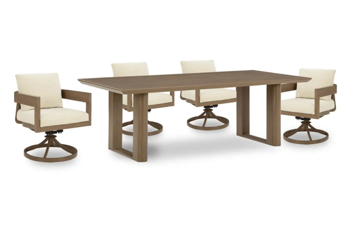 Mor Furniture Serene Bay Outdoor Dining Table & 4 Arm Chairs In Dark Brown