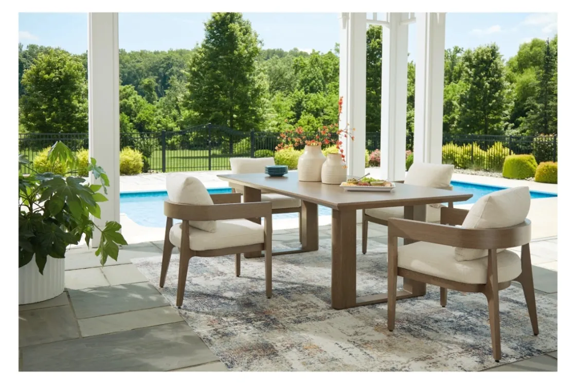 Mor Furniture Serene Bay Outdoor Dining Table & 4 Arm Chairs In Dark Brown