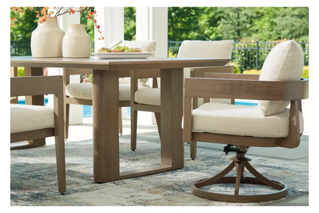 Mor Furniture Serene Bay Outdoor Dining Table & 4 Arm Chairs In Dark Brown