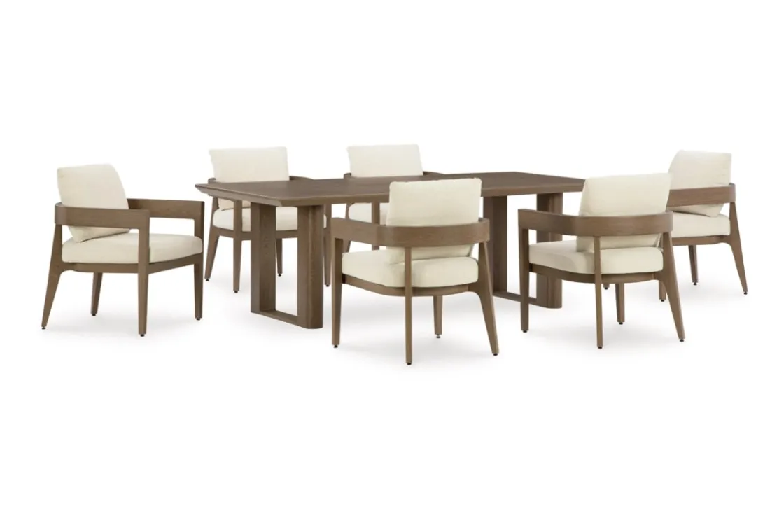 Mor Furniture Serene Bay Outdoor Dining Table & 6 Arm Chairs In Dark Brown