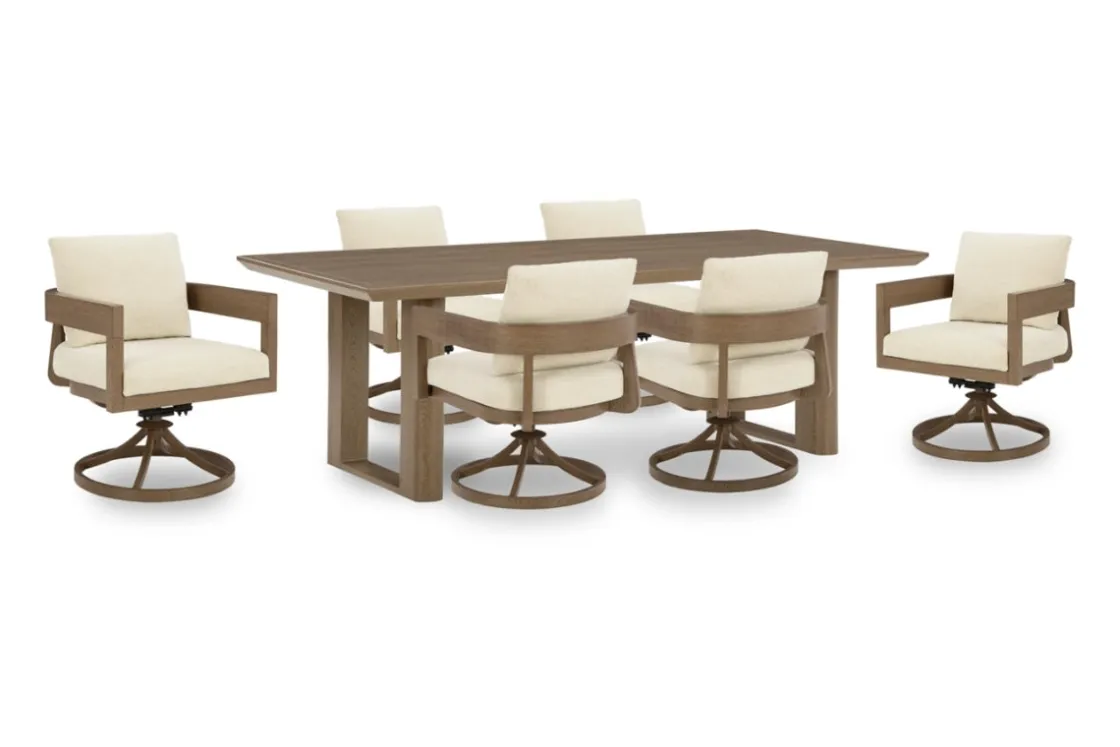 Mor Furniture Serene Bay Outdoor Dining Table & 6 Arm Chairs In Dark Brown