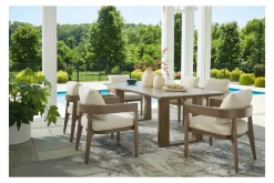Mor Furniture Serene Bay Outdoor Dining Table & 6 Arm Chairs In Dark Brown