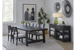 Mor Furniture Shelby Trestle Dining Table & 4 Wood Back Chairs In Coffee Bean