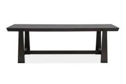 Mor Furniture Shelby Trestle Dining Table & 4 Wood Back Chairs In Coffee Bean