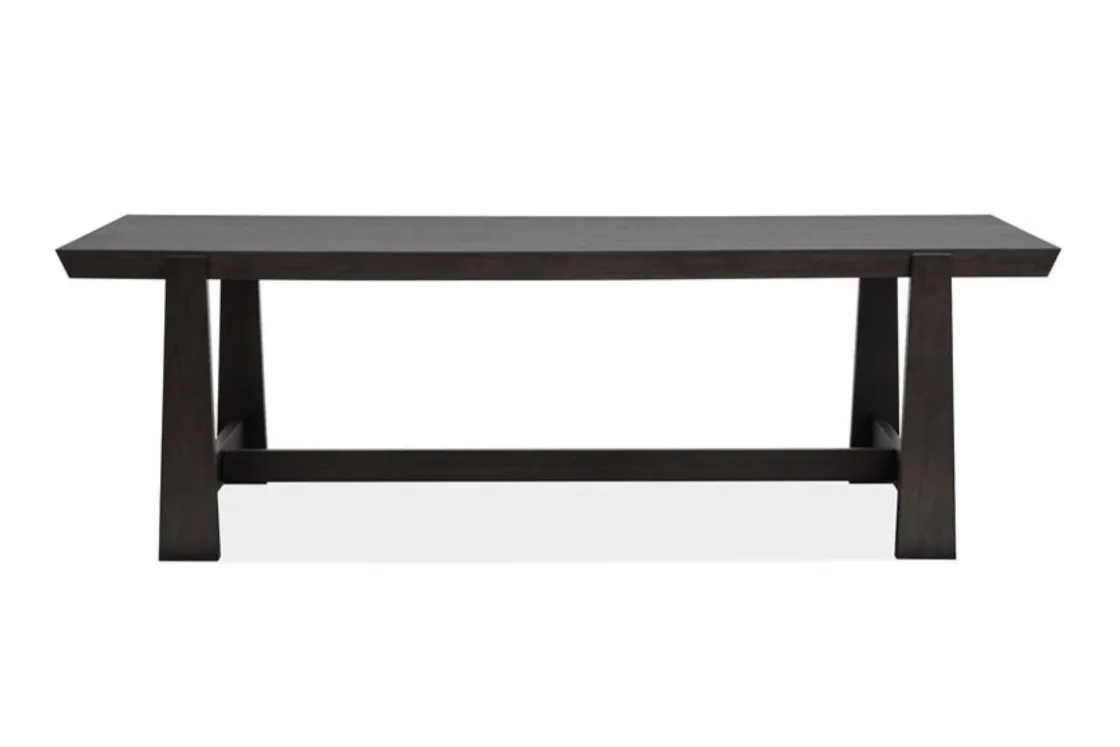 Mor Furniture Shelby Trestle Dining Table & 4 Wood Back Chairs In Coffee Bean