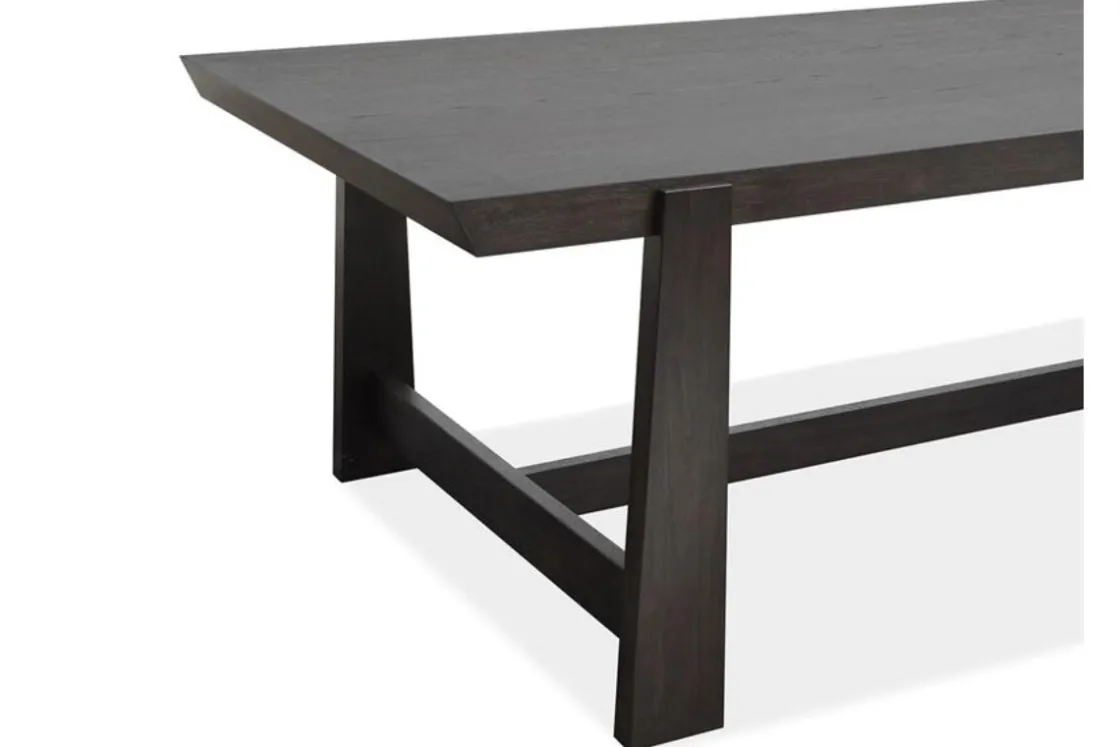 Mor Furniture Shelby Trestle Dining Table & 6 Wood Back Chairs In Coffee Bean