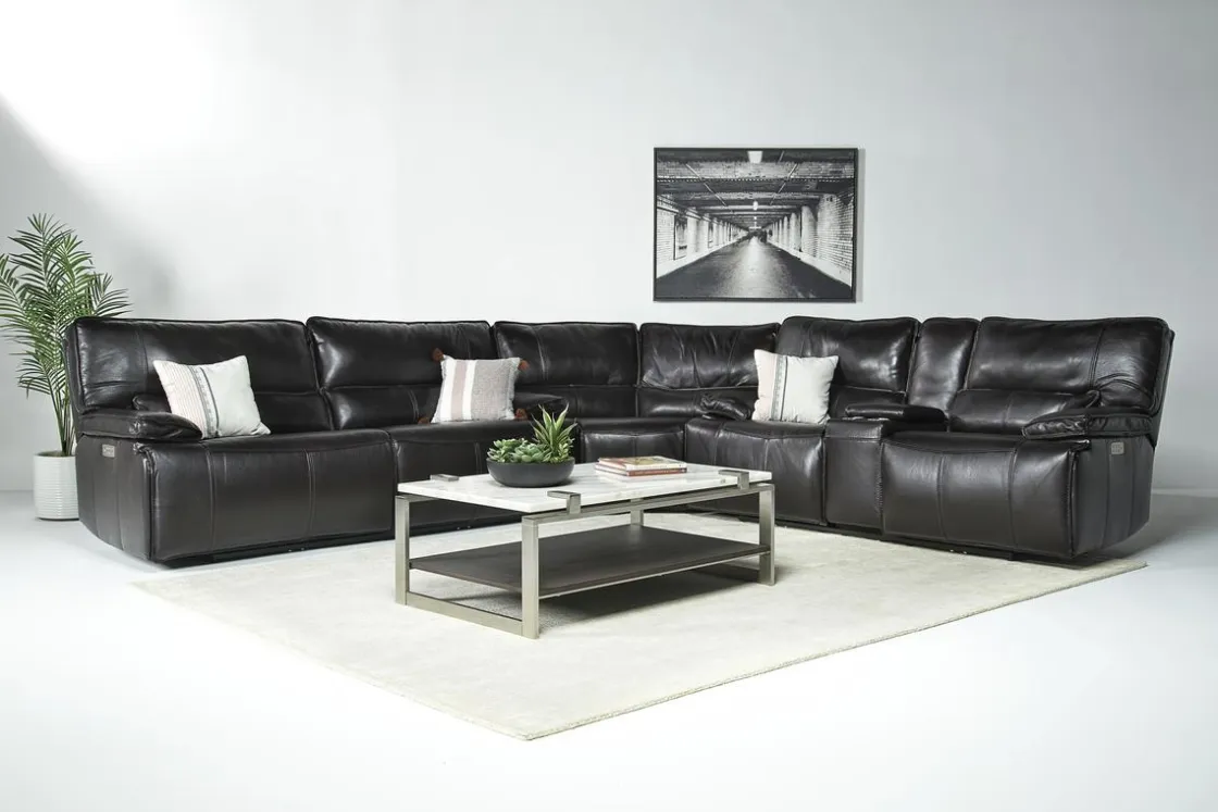 Mor Furniture Sofia 3 Piece 3 Power Sectional In Brown Leather