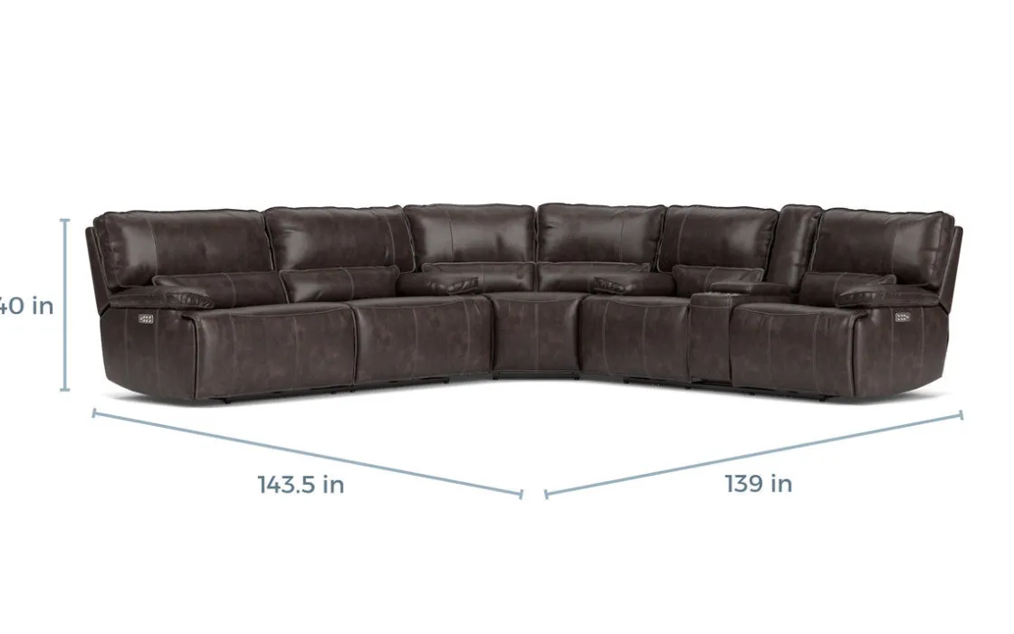 Mor Furniture Sofia 3 Piece 3 Power Sectional In Brown Leather
