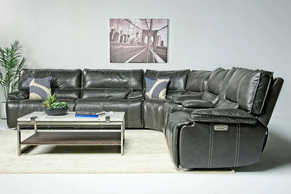 Mor Furniture Sofia 3 Piece 3 Power Sectional In Brown Leather