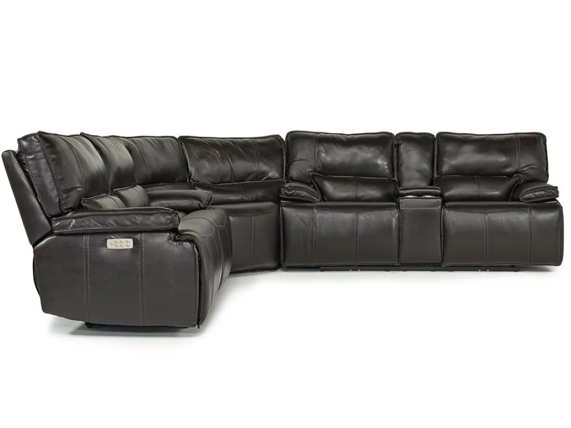 Mor Furniture Sofia 3 Piece 3 Power Sectional In Brown Leather