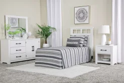 Mor Furniture St Regis Panel Headboard, Dresser, Mirror & Nightstand In White, Twin