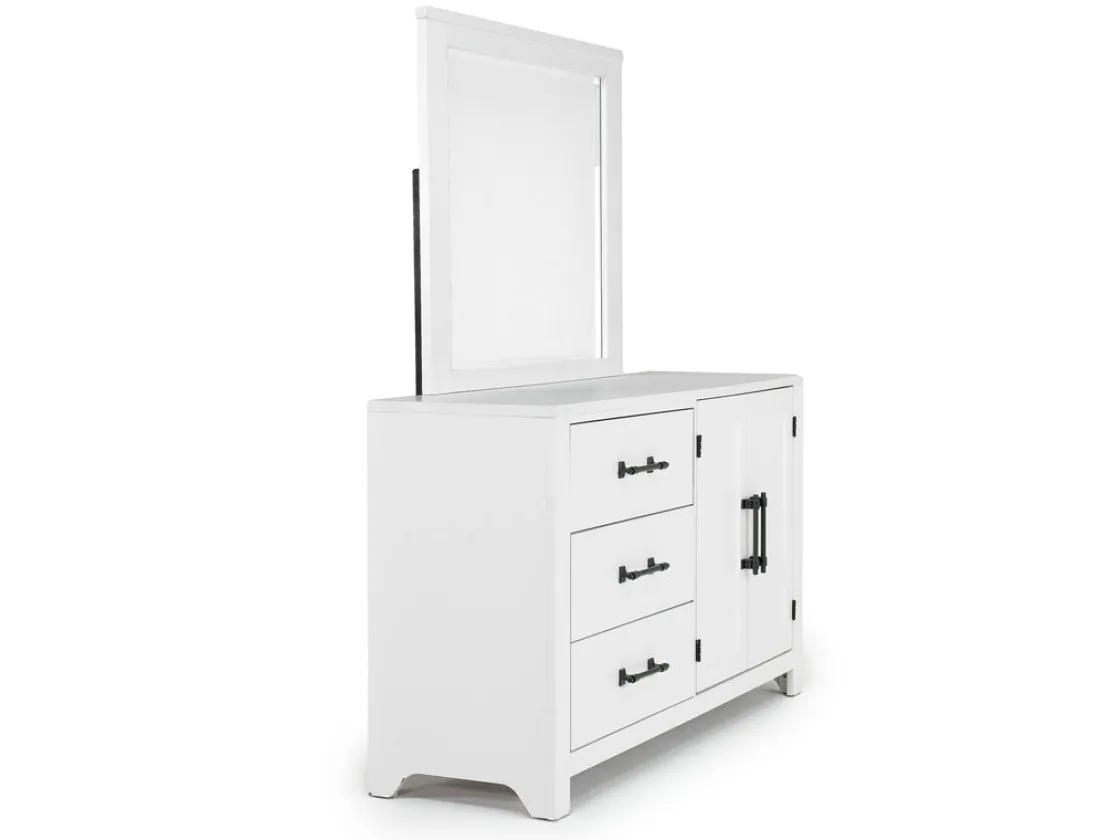 Mor Furniture St Regis Panel Headboard, Dresser, Mirror & Nightstand In White, Twin