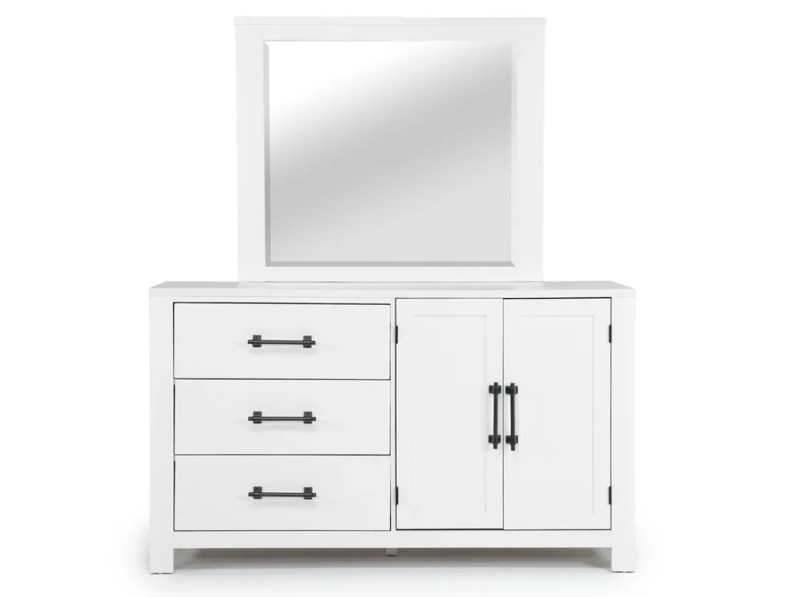 Mor Furniture St Regis Panel Headboard, Dresser, Mirror & Nightstand In White, Twin