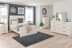 Mor Furniture Stelsie Panel Bed, Dresser, Mirror & Nightstand In Gray, Full