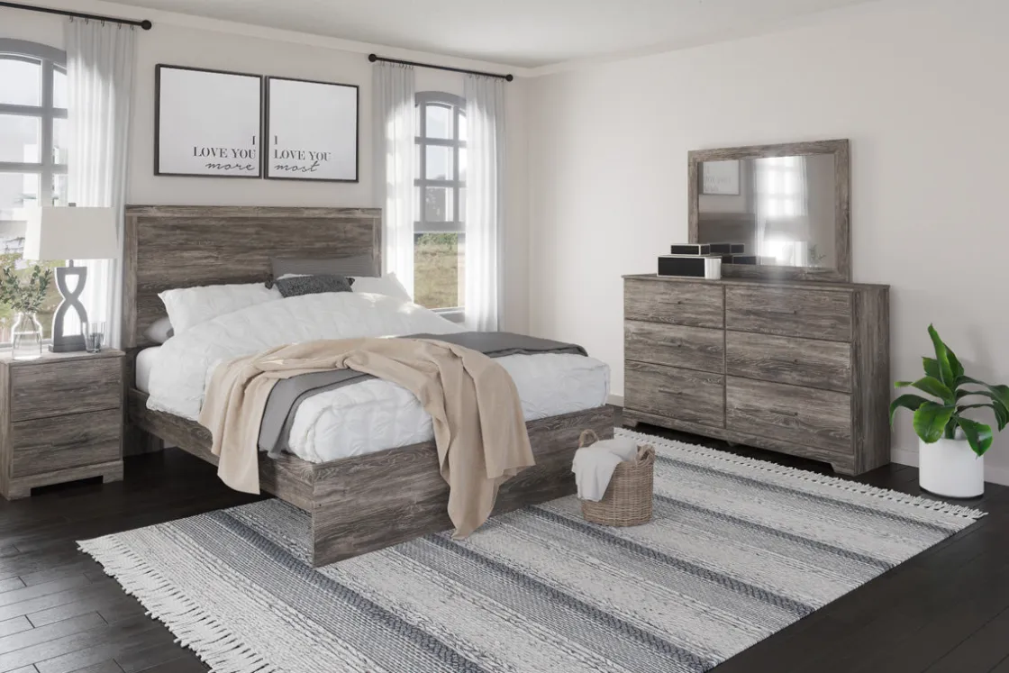 Mor Furniture Stelsie Panel Bed, Dresser, Mirror & Nightstand In Gray, Full