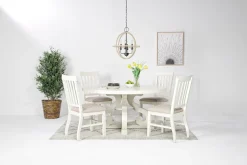 Mor Furniture Stone Round Dining Table & 4 Chairs In , Upholstered Slat