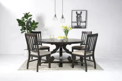 Mor Furniture Stone Round Dining Table & 4 Chairs In , Upholstered Slat