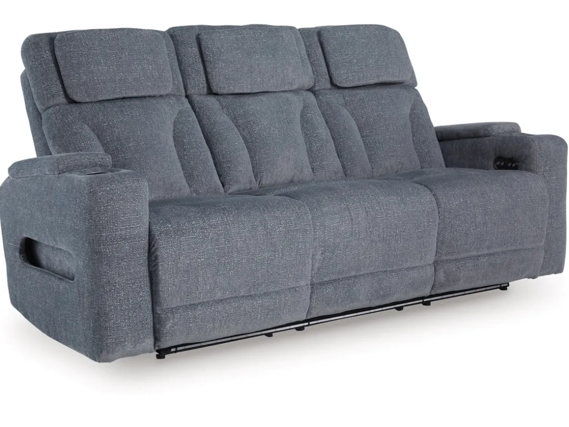 Mor Furniture Studio Cave 2 Power Sofa W/ Drop Down Table In Steel