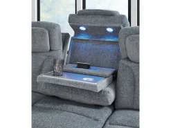 Mor Furniture Studio Cave 2 Power Sofa W/ Drop Down Table In Steel