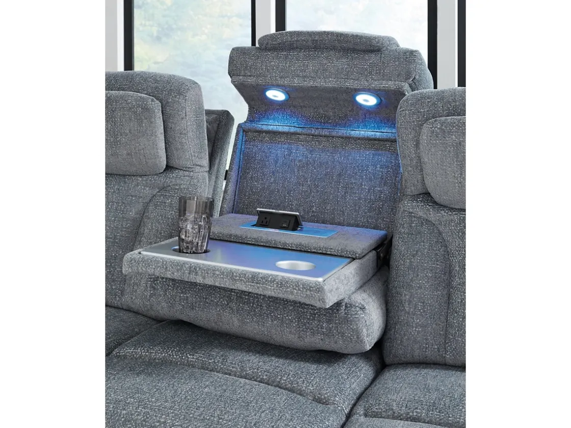 Mor Furniture Studio Cave 2 Power Sofa W/ Drop Down Table In Steel