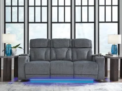 Mor Furniture Studio Cave 2 Power Sofa W/ Drop Down Table In Steel