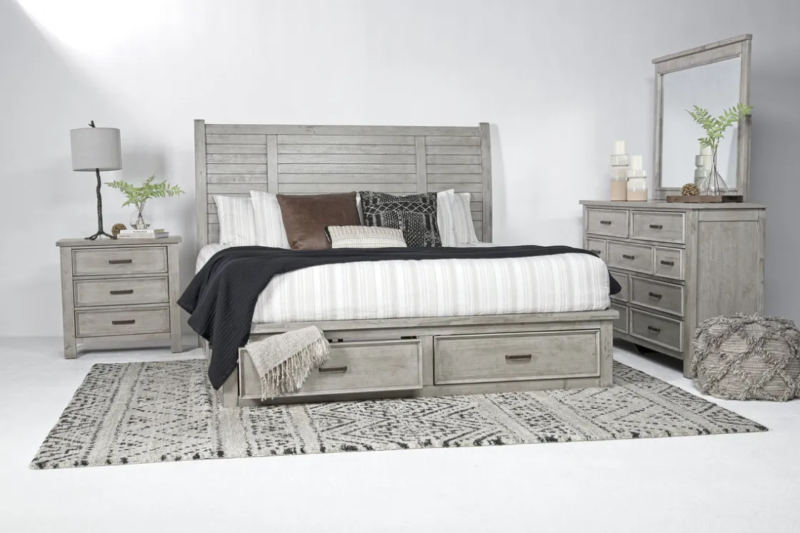 Mor Furniture Sullivan Panel Bed W/ Storage In Drift Gray, Queen