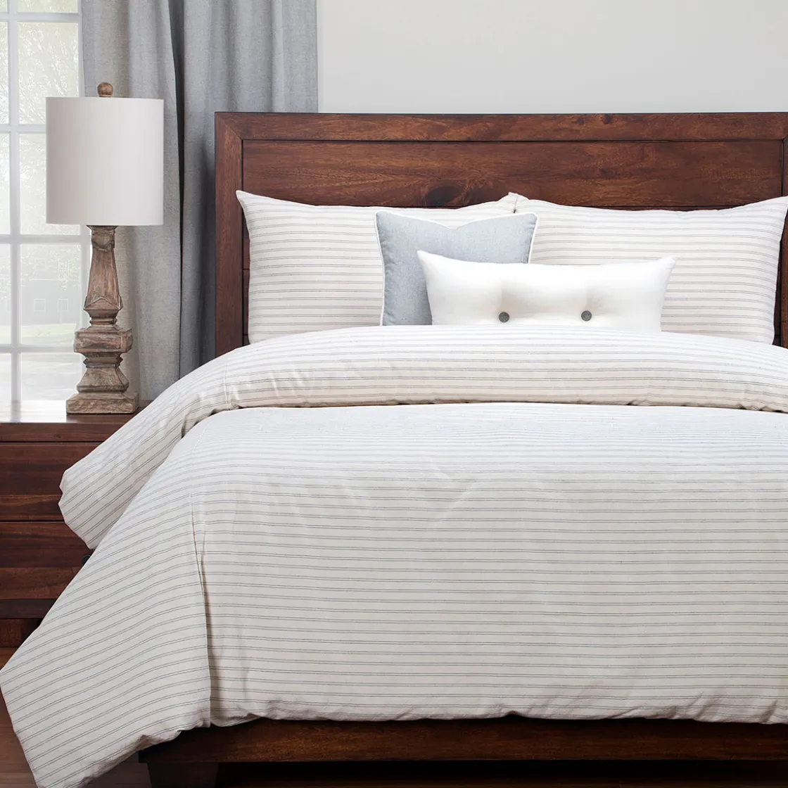 Mor Furniture Ticking Stripe Duvet Set In Pewter / Smoke / Storm / Gray, Queen