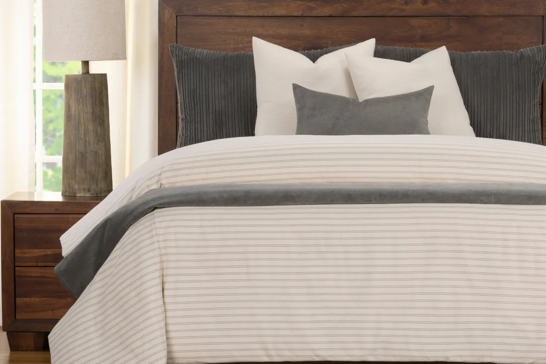 Mor Furniture Ticking Stripe Duvet Set In Pewter / Smoke / Storm / Gray, Queen