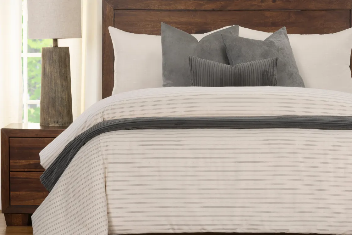 Mor Furniture Ticking Stripe Duvet Set In Pewter / Smoke / Storm / Gray, Queen