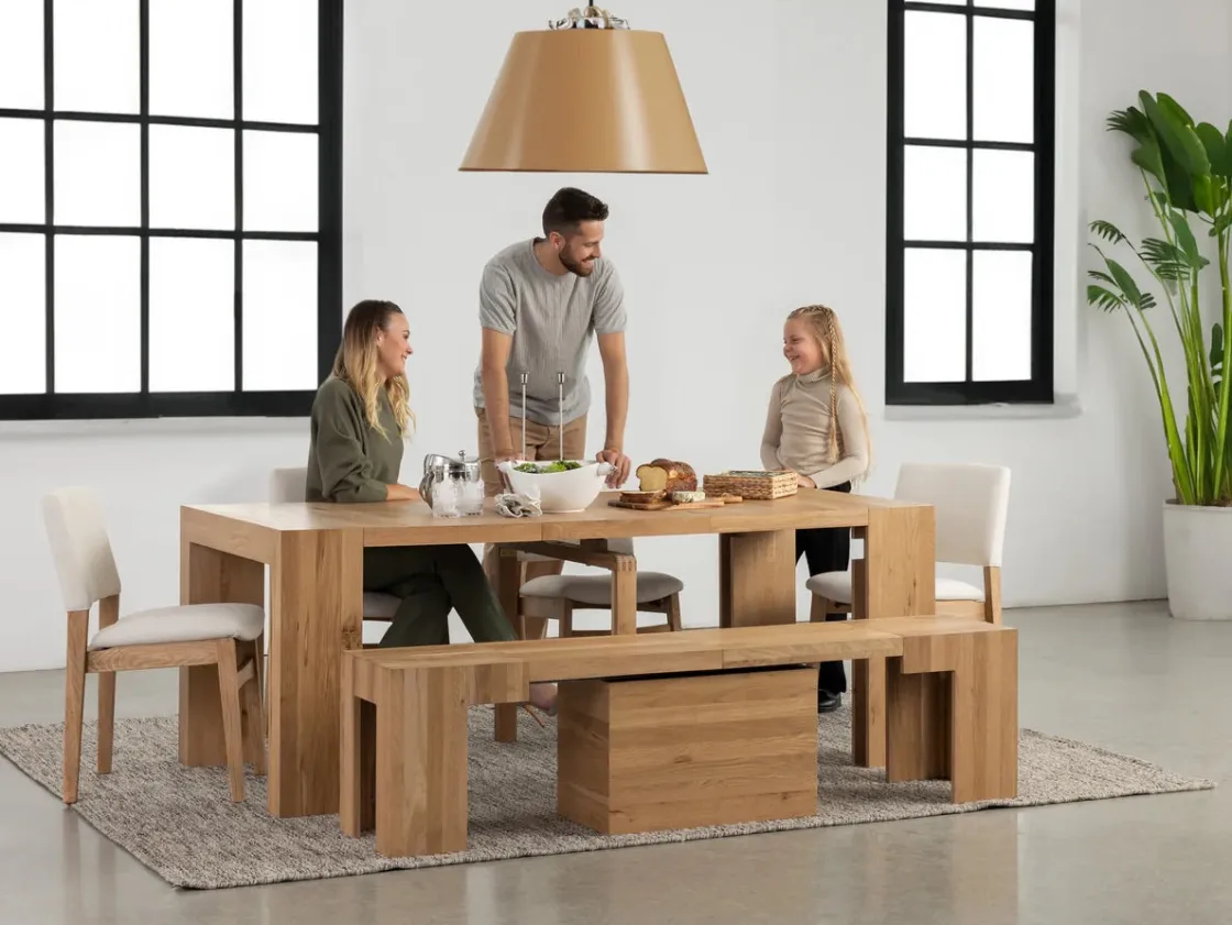 Mor Furniture Transformer Extendable Dining Table, 4 Chairs & Bench In Scandinavian Oak