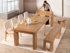 Mor Furniture Transformer Extendable Dining Table, 4 Chairs & Bench In Scandinavian Oak