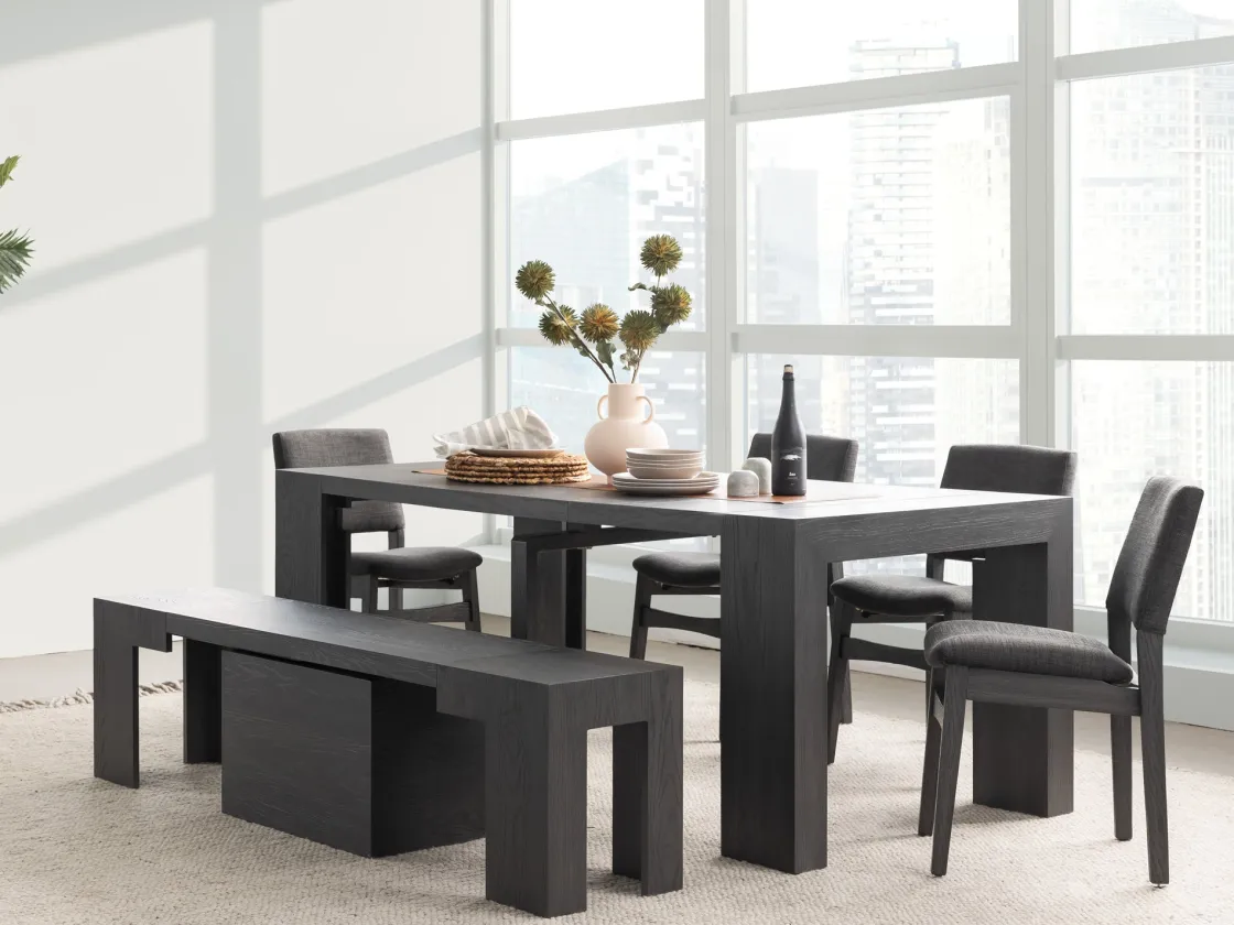 Mor Furniture Transformer Extendable Dining Table, 4 Chairs & Bench In Scandinavian Oak