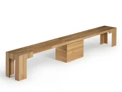 Mor Furniture Transformer Round Extendable Dining Bench In Smoked Hickory Dark Gray