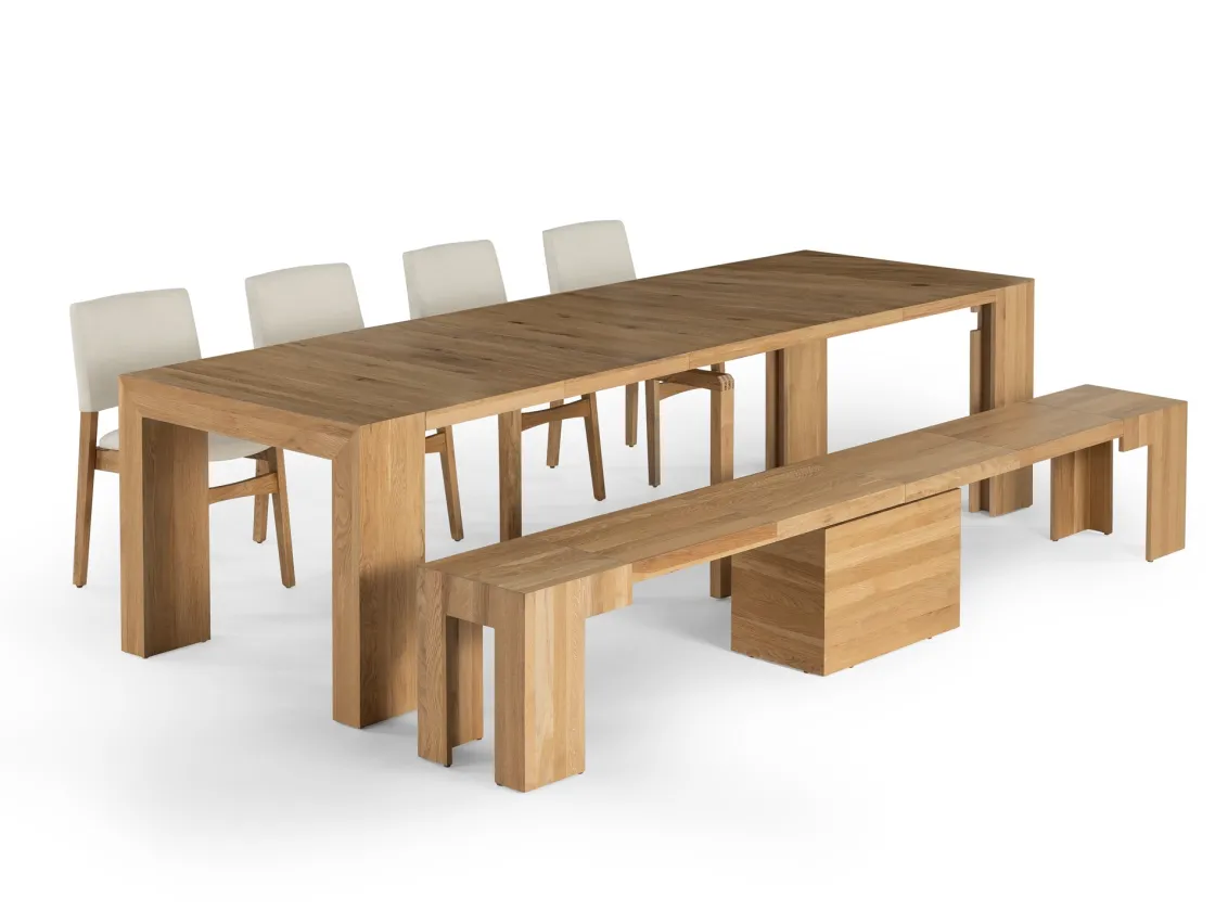 Mor Furniture Transformer Round Extendable Dining Bench In Smoked Hickory Dark Gray