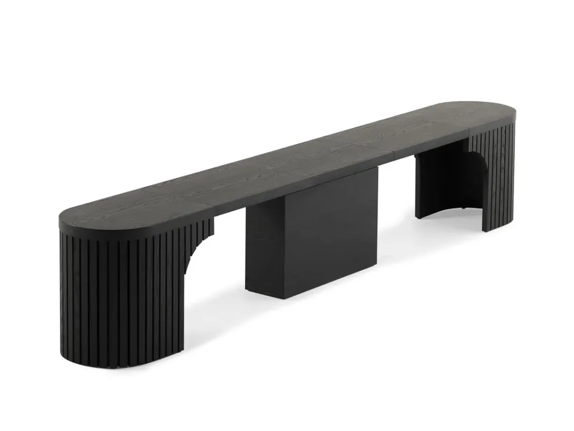 Mor Furniture Transformer Round Extendable Dining Bench In Smoked Hickory Dark Gray